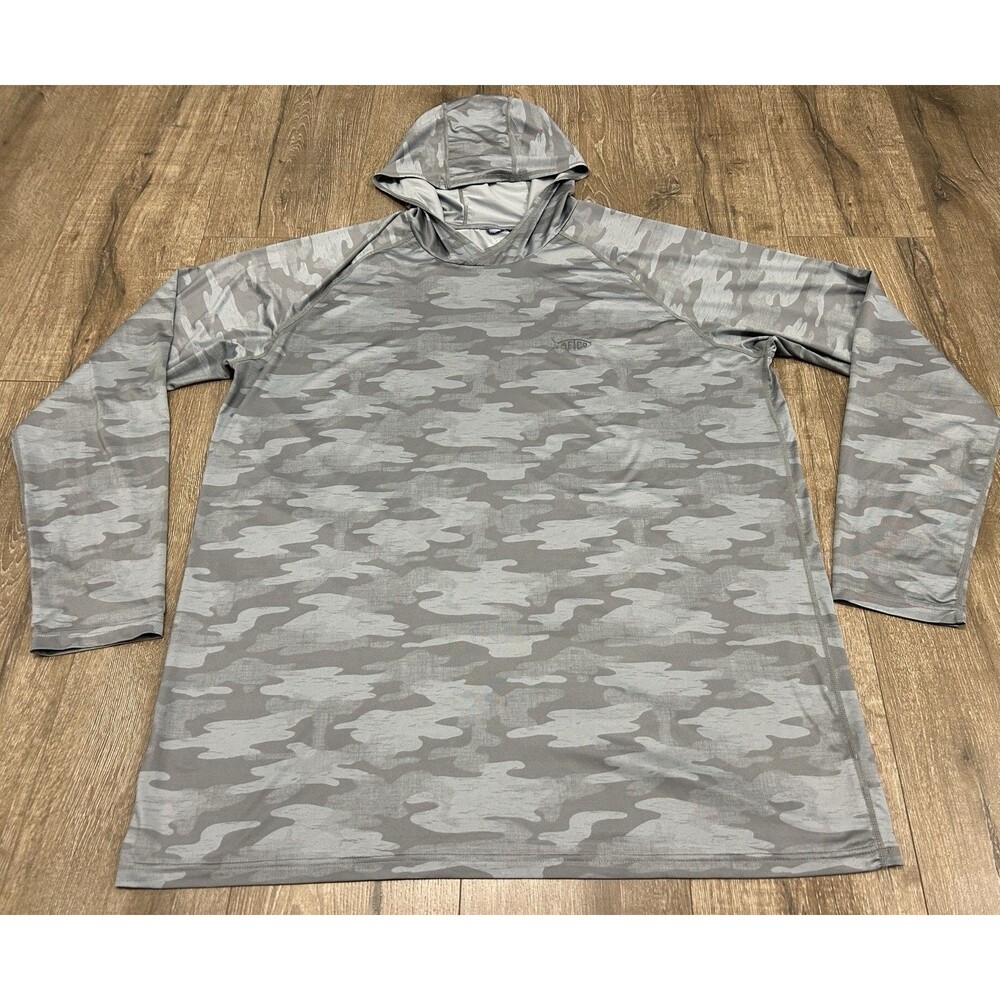 AFTCO Long Sleeve Camo Sun Hoodie Men 2XL Aftec Fishing Beach Stretch